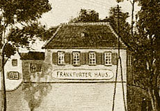 Gemalte Postkarte vom Gasthof Frankfurter Haus in Neu-Isenburg. Denkmalpflege der vav Fischer-Bumiller G.b.R.